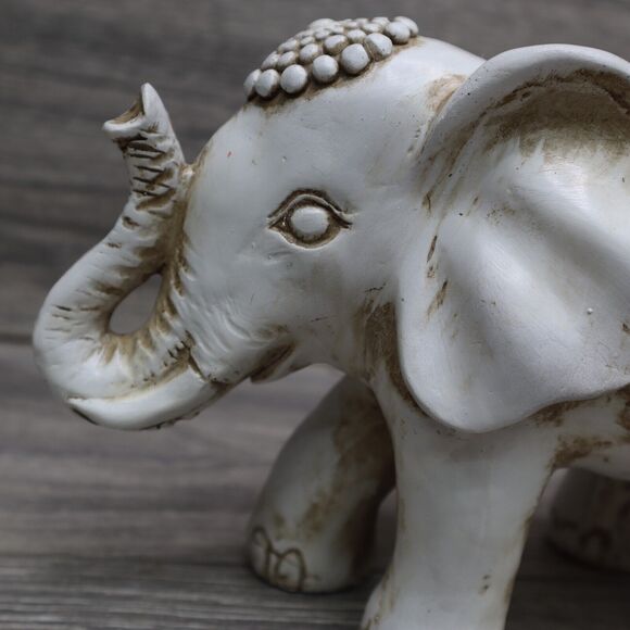Elephant Figurine Carved Tribal Trunk Up Lucky Statue Resin Home Decor - Picture 6 of 14